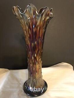 Vintage Northwood Iridescent Amethyst Carnival glass Vase Tree Trunk 10 tall