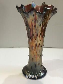 Vintage Northwood Iridescent Amethyst Carnival glass Vase Tree Trunk 9.5
