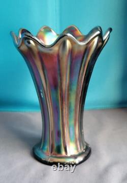 Vintage Northwood Thin Rib Iridescent Amethyst carnival glass vase