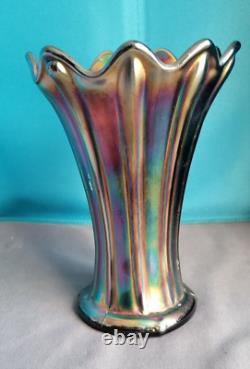 Vintage Northwood Thin Rib Iridescent Amethyst carnival glass vase