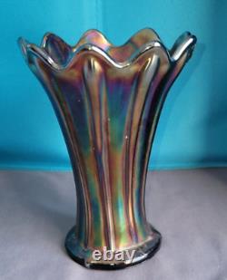 Vintage Northwood Thin Rib Iridescent Amethyst carnival glass vase