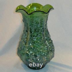 Vintage Ohio Imperial Glass Poppy Show Vase Carnival Helios Green Floral Large