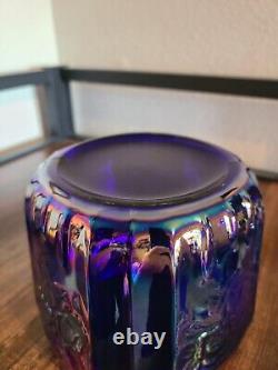 Vintage Open Rose Mayfair Biscuit Cookie Jar Cobalt Carnival Glass Iridescent