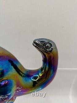 Vintage Pele's Glass Hawaii Iridescent Carnival Paperweight Figurine Dinosaur