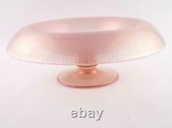 Vintage Pink Art Glass Pedestal Bowl Iridescent Onion Skin Texture Unsigned GOOD