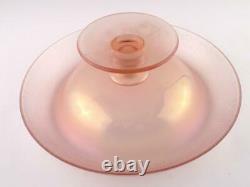 Vintage Pink Art Glass Pedestal Bowl Iridescent Onion Skin Texture Unsigned GOOD