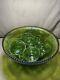 Vintage Princess Indiana Carnival Glass Iridescent Lime Green Punch Bowl Set