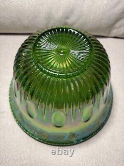 Vintage Princess Indiana Carnival Glass Iridescent Lime Green Punch Bowl Set