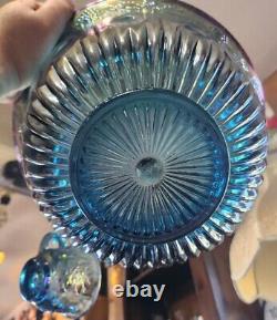 Vintage Punch Bowl Set Carnival Glass Blue 12 Cups Imperial Glass Grape w Clips