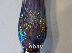 Vintage Purple Amethyst Iridescent Carnival Glass Swung Vase Embossed Indiana