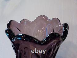 Vintage Purple Amethyst Iridescent Carnival Glass Swung Vase Embossed Indiana