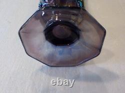 Vintage Purple Amethyst Iridescent Carnival Glass Swung Vase Embossed Indiana