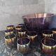 Vintage Purple Blue Iridescent Carnival Glass Punch Bowl And 12 Cups Set