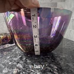 Vintage Purple Blue Iridescent Carnival Glass Punch Bowl And 12 Cups Set