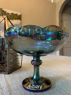 Vintage Purple Cobalt Marigold Iridescent Carnival Glass Footed Bowl / Compote