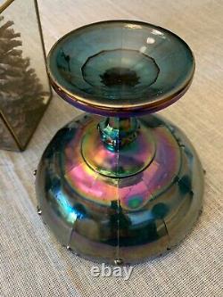 Vintage Purple Cobalt Marigold Iridescent Carnival Glass Footed Bowl / Compote