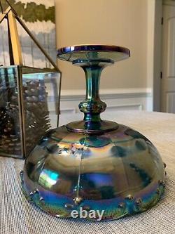 Vintage Purple Cobalt Marigold Iridescent Carnival Glass Footed Bowl / Compote