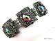 Vintage Quality Iridescent Carnival Glass Cabochon Feather Accent Bracelet 7.5