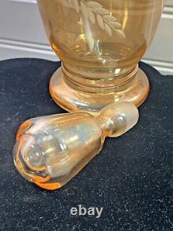 Vintage Rare Amber Gold Iridescent Carnival Glass Decanter & 6 Glasses Set (5C)