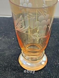 Vintage Rare Amber Gold Iridescent Carnival Glass Decanter & 6 Glasses Set (5C)