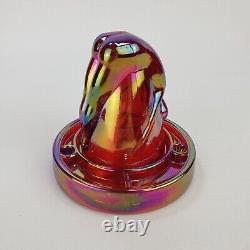 Vintage Rosso Bottoms Up Shot Glass & Coaster Carnival HTF Iridescent Red Glows