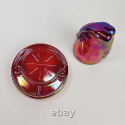 Vintage Rosso Bottoms Up Shot Glass & Coaster Carnival HTF Iridescent Red Glows