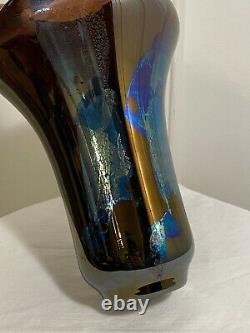 Vintage Signed MASLACH Amethyst Purple Iridescent Carnival Art-Glass Vessel Vase