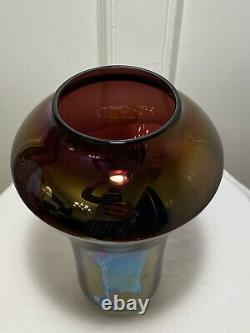 Vintage Signed MASLACH Amethyst Purple Iridescent Carnival Art-Glass Vessel Vase
