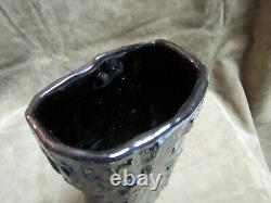 Vintage Ucagco Norleans Black Glass Iridescent Carnival Tree Bark Design Vase