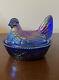 Vintage Westmoreland 5.5 Blue Iridescent? Carnival Glass Hen On A Nest EUC