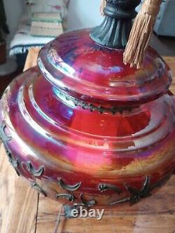 Vintage carnival Glass swag table lamp iridescent three-stage switch