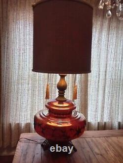 Vintage carnival Glass swag table lamp iridescent three-stage switch