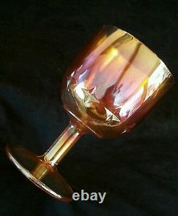 Vintage marigold carnival iridescent glass water goblets SET OF SIX
