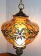 Vtg 1960's-70's Retro Amber Carnival Iridescent Coinspot Glass Swag Light/Lamp