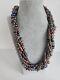 Vtg Art Glass Cobalt Peacock Carnival Iridescent Bead Necklace Chunky Statement