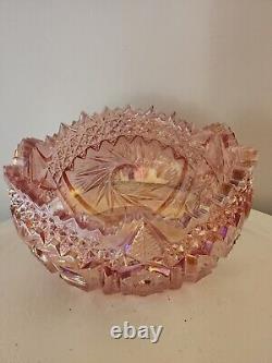 Vtg. Carnival Cut Glass Iridescent Pink Comet In The Stars Saw Tooth Bowl