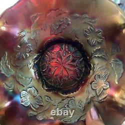 Vtg Carnival Glass Iridescent Amethyst Dugan ruffle Bowl 8x3 estate