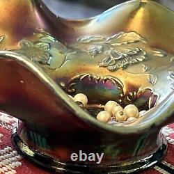 Vtg Carnival Glass Iridescent Amethyst Dugan ruffle Bowl 8x3 estate