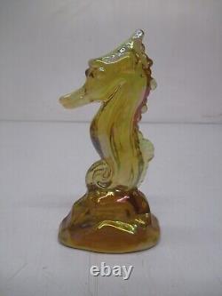 Vtg Fenton Carnival Art Glass Amber Gold Iridescent Seahorse Figurine 4 Tall