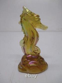 Vtg Fenton Carnival Art Glass Amber Gold Iridescent Seahorse Figurine 4 Tall