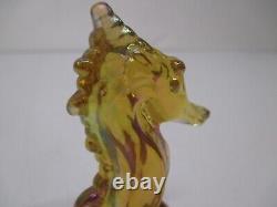 Vtg Fenton Carnival Art Glass Amber Gold Iridescent Seahorse Figurine 4 Tall