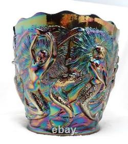 Vtg Fenton Mid-Century Iridescent Amethyst Carnival Glass Mermaid Vase Planter