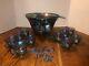 Vtg INDIANA Iridescent Blue Carnival Glass Princess Punch Bowl 12Cups/Hooks 1297