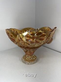 Vtg Imperial Carnival Glass, Punch Bowl, 2 Piece Iridescent, Stand, Marigold 3