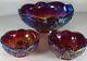 Vtg Iridescent Sunset Carnival Glass Bowl Red/Purple Candlesticks Set Rare Htf