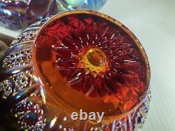 Vtg Iridescent Sunset Carnival Glass Bowl Red/Purple Candlesticks Set Rare Htf