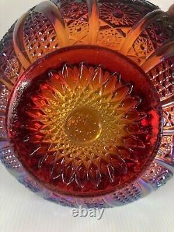 Vtg Iridescent Sunset Carnival Glass Bowl Red/Purple Candlesticks Set Rare Htf