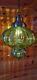 Vtg MCM Retro Iridescent Green Carnival Glass Hanging Swag Light Fixture
