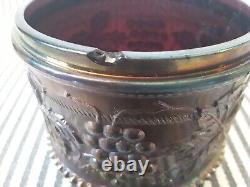 Vtg Northwood Grape & Cable Covered Iridescnt Amethyst Carnival Glass Jar & LID