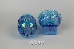 WESTMORELAND Wakefield 6 1/2 Footed Blue Iridescent Carnival Glass FAIRY LAMP